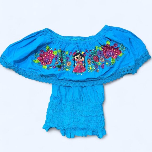 Vibrant Embroidered Mexican Off Shoulder Blouse - Picture 1 of 3